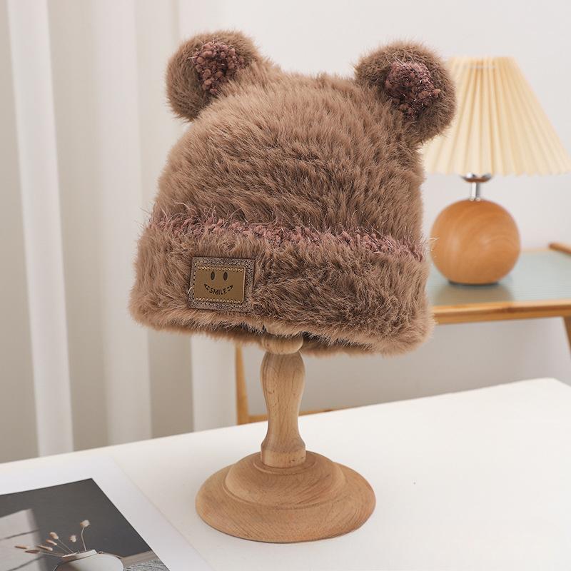 Cute Plush Hat for Women In Winter Thickened Warm Ear Protection Hat Wool Knitted Hat Versatile