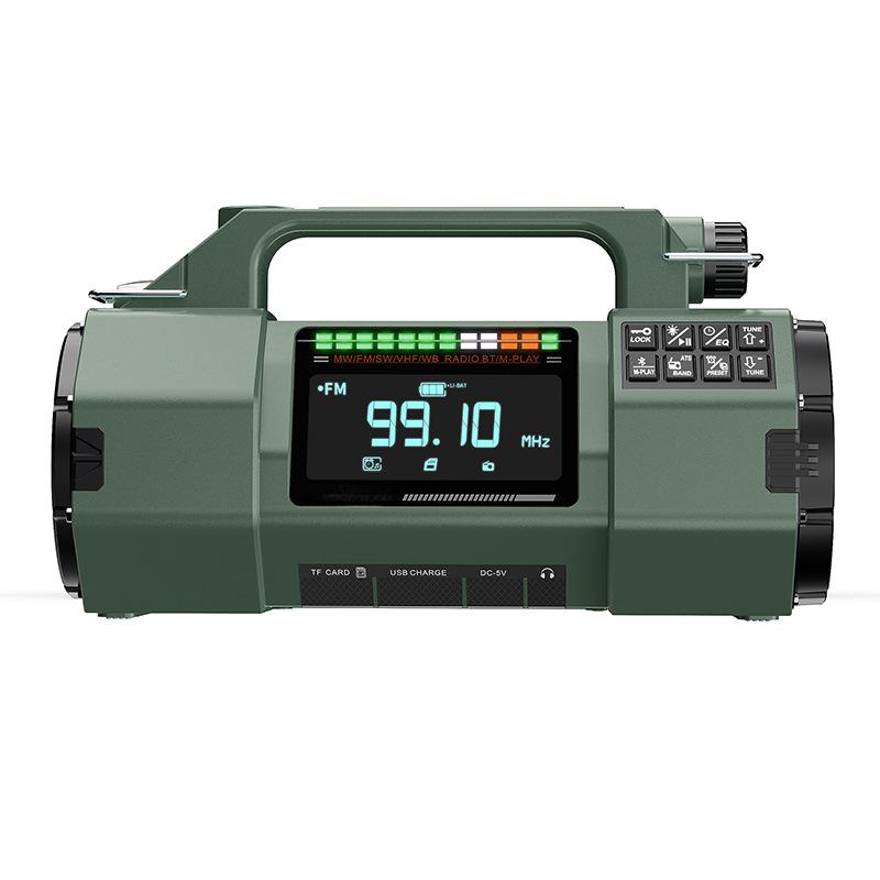 Nouzové rádio FM/MW/SW/VHF/WB Přenosné rádio s alarmem SOS LED svítilnou BT reproduktorem Ruční klika Solární rádio pro přežití