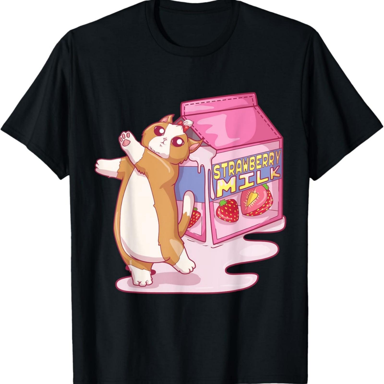 Kawaii Pastel Goth Strawberry Milk Cat T-Shirt XXXXXL разноцветный