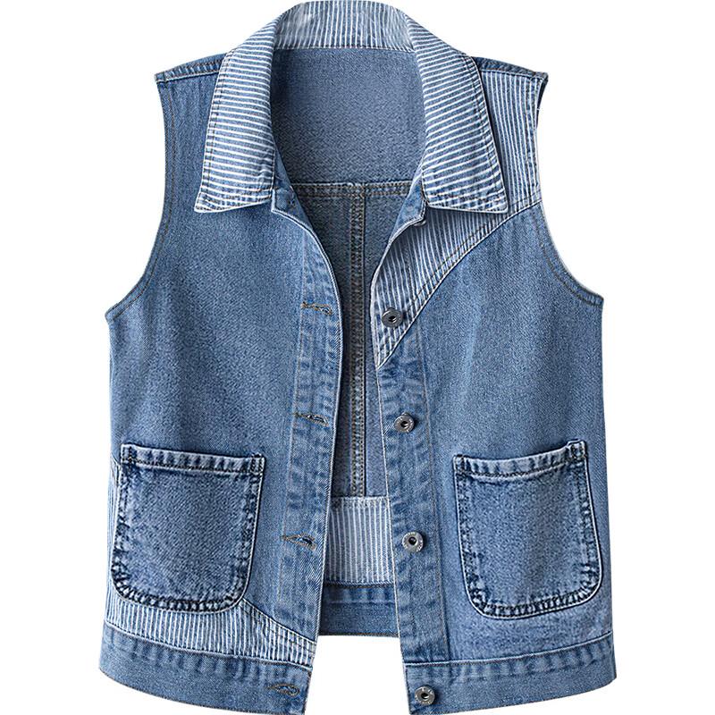 Женский выстиранный джинсовый жилет в полоску