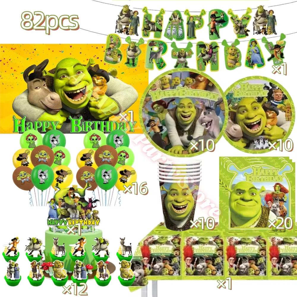 Monster Shrek Birthday Party Decoration Prince Donkey Green Princess Balloons Cup Plate For Kids Baby Shower Party Favor Gifts