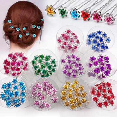 20 pezzi/set Forcina a U da donna con fiore di rosa in cristallo Fermagli per capelli Bastoncino per capelli con strass Gioielli da sposa Accessori per capelli Regalo
