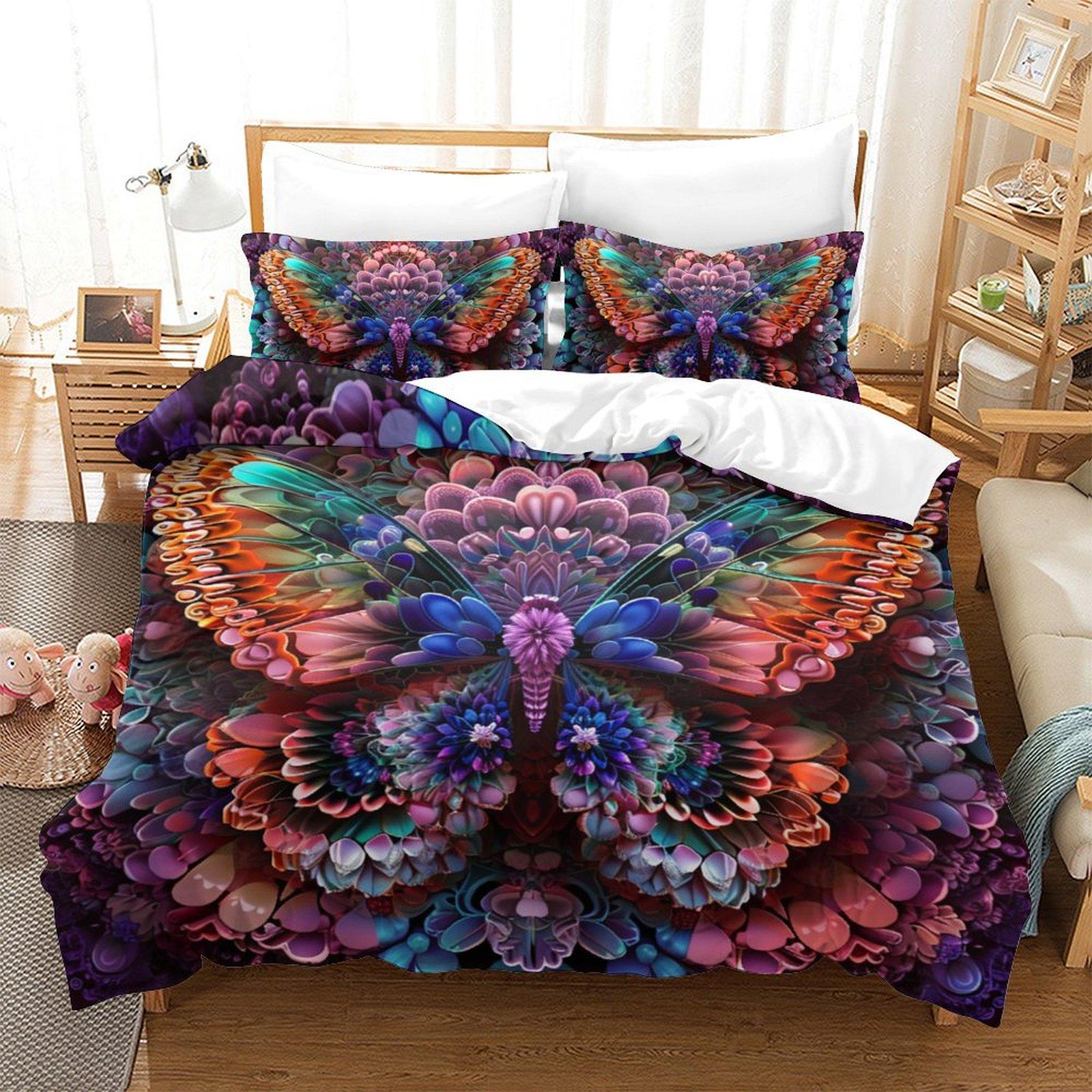 

3D Bedding Set Butterfly Four Seasons Pattern Boys and Girls Single Queen Bed Sheet Duvet Cover Pillowcase Children Adult Fashion Home Textiles DE 135x200cm