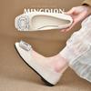 Gentle Fairy Wind Single Shoes 2025 New French Evening Wind Temperament Square Buckle Rhinestone Shallow Mouth Flat Bottom Commuting Shoes
