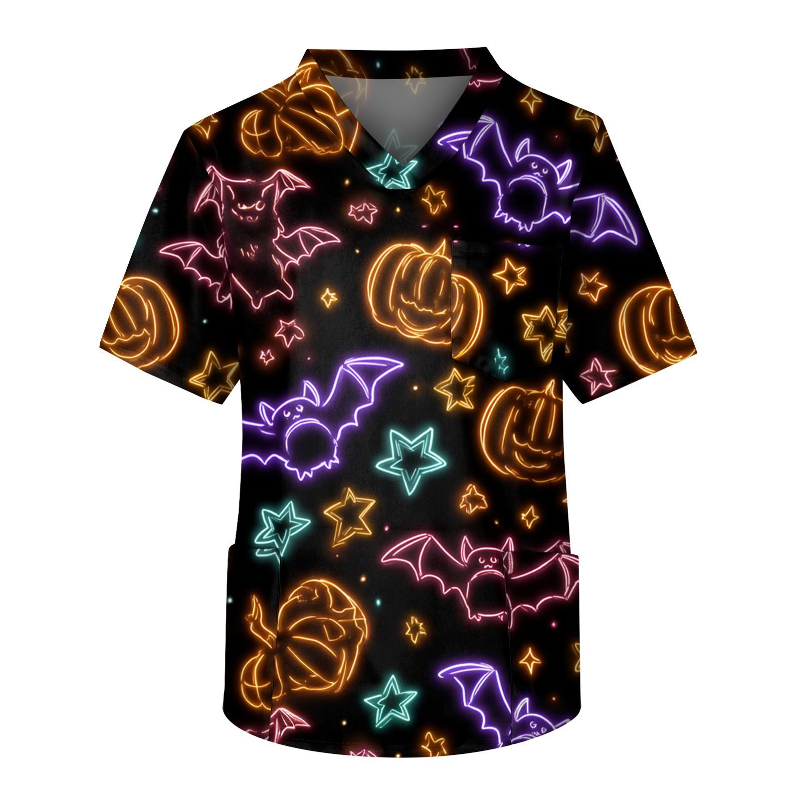 

Мужской топ с короткими рукавами и v-образным вырезом на Хэллоуин с принтом на груди и карманом для ухода за кожей M