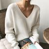 Harajuku Solid Irregular V-neck Soft Sweater Autumn Winter Casual Oversized Knitted Sweaters Tops for Women Bottoming Pullover