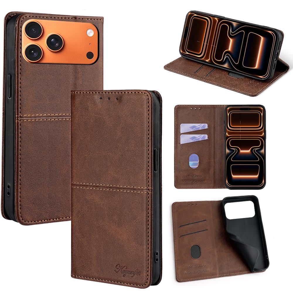 

For iPhone 17 Pro Max Case Card Slots Cowhide Texture Phone Leather Cover