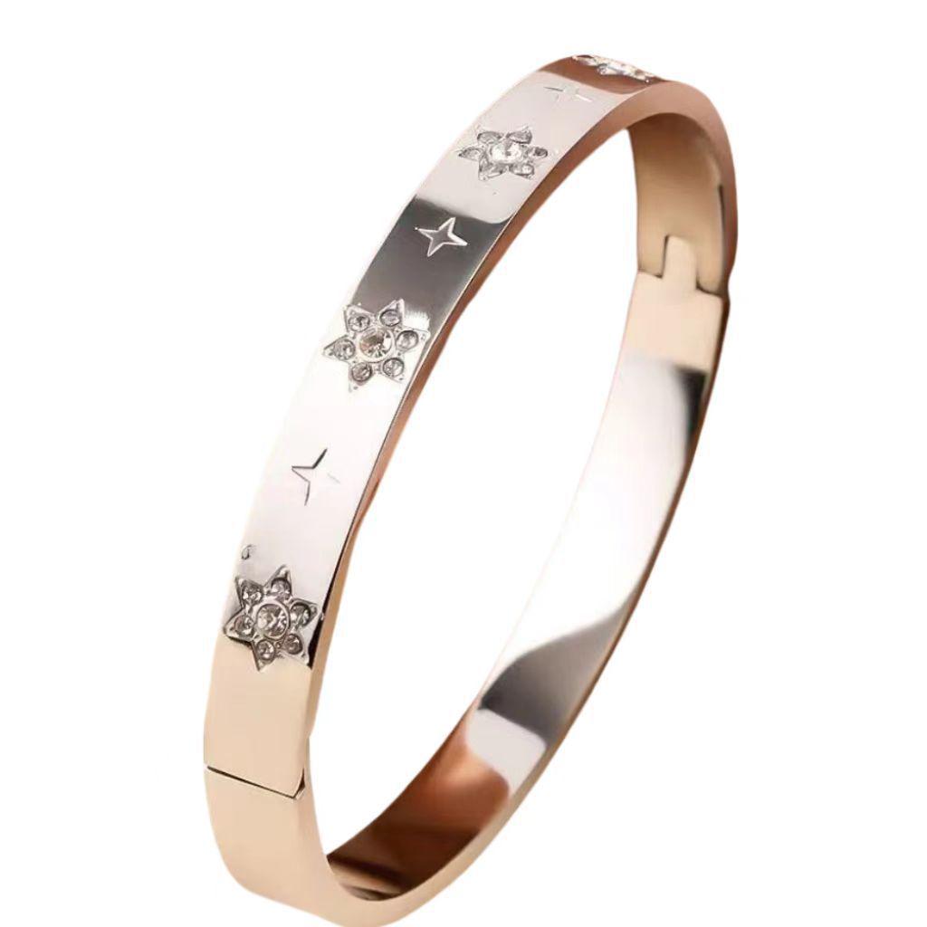 Bracelet de Luxe en Acier Inoxydable pour Femme: Titane Électroplaqué, Sertissage Diamants Complet, Style Européen-Américain