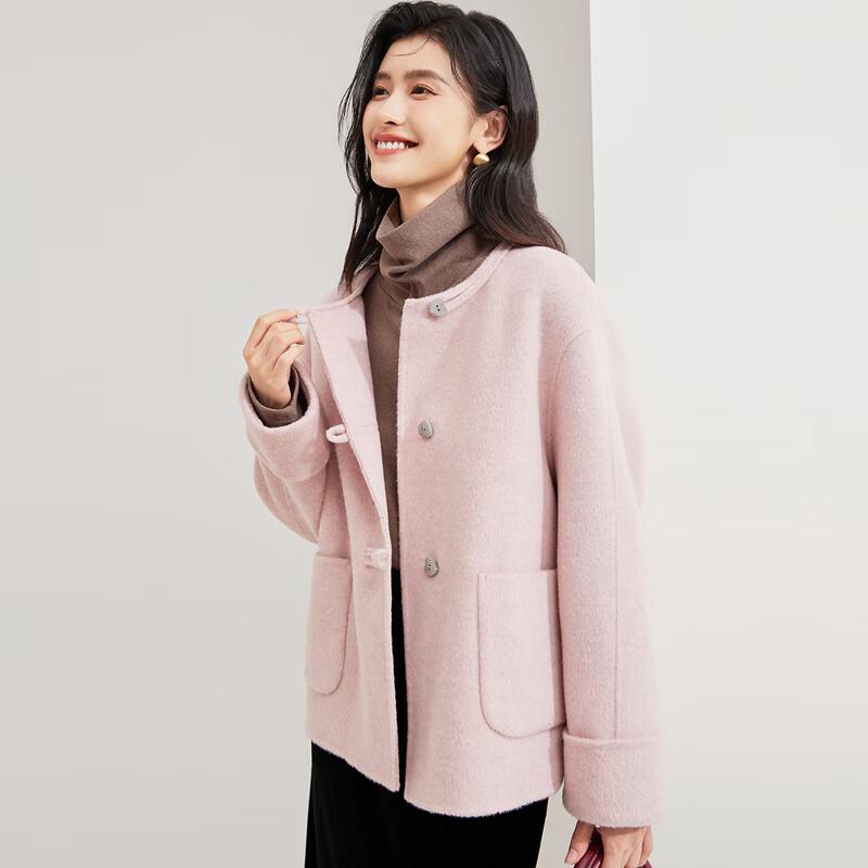 Manteau Double Face en Laine Mérinos à Boutons Cœur pour Femme