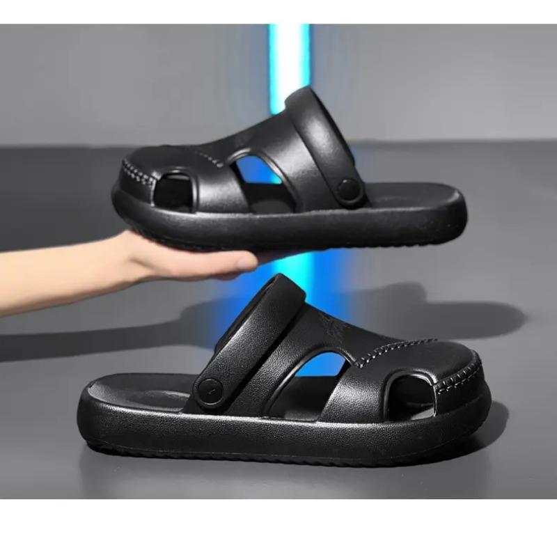 

Новые мужские сандалии двойного назначения Нескользящие с защитой пальцев Толстая подошва Пляжная обувь Летняя уличная одежда Износостойкие Легкие 40-41 чёрный