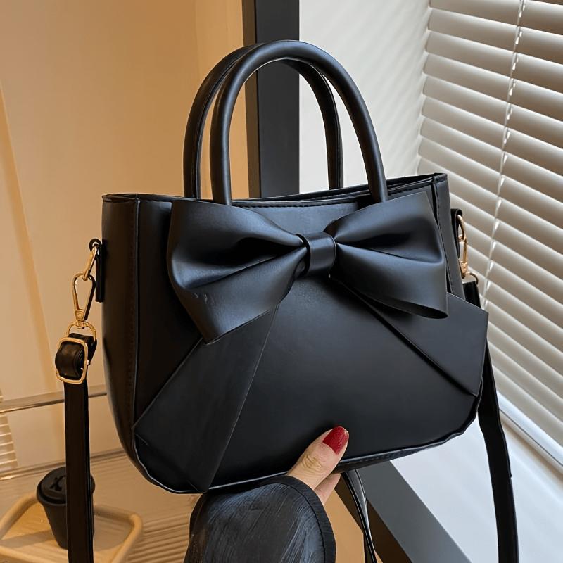 Dames Elegante Zwarte Strik Handtas met Gouden Toon Hardware & Afneembare Riem - Gestructureerde Ritssluiting, Multifunctioneel Dagelijks gray