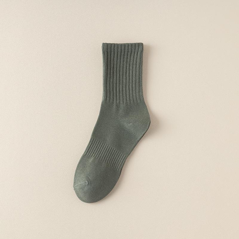 Men's Solid Color Combed Cotton Socks – Autumn/Winter Mid-Tube, Casual & Business Styles with Imitation Hand-Sewn Toe