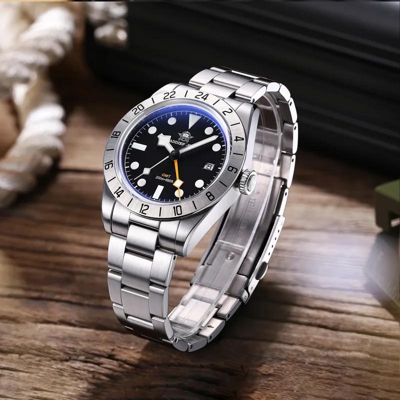 ADDIESDIVE Hot Sale GMT Quartz Watch Stainless Steel Bubble Mirror Glass BGW9 Super Luminous Men's Watches AD2035 NEW Waterproof
