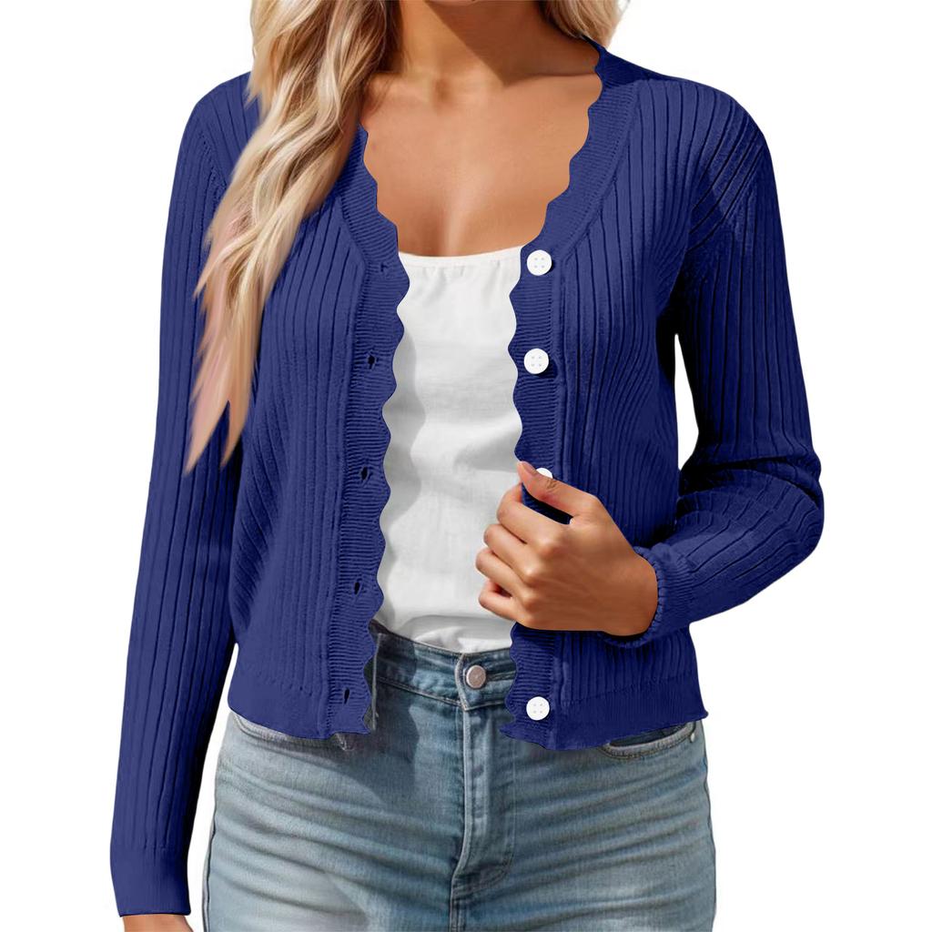 Cardigan casual da donna colorato con bordo a fungo, scollo a V, giacca corta in maglia sottile