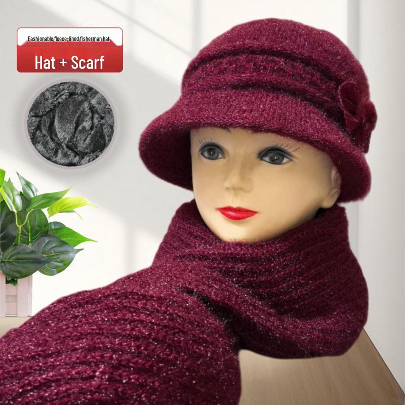 Damen Herbst- & Winter Strickmütze und Schal Set aus Wolle für Mittelalte & Ältere