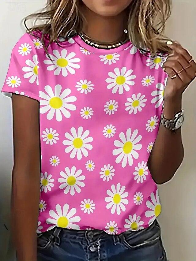Daisy Graphic Flower 3D Print T-Shirts Women Summer Casual O-Neck Short Sleeve T Shirt Harajuku Y2k Tees Tops Female Clothing