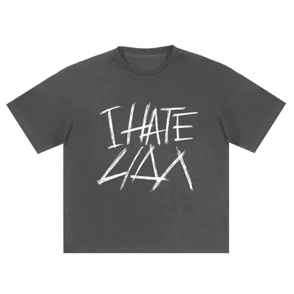 Hip Hop Streetwear Nadměrné Dámské Oblečení Krátký Rukáv I Hate Lida Grafický Potisk Y2k Topy Tričko Harajuku Goth Korejské Pánské Tričko