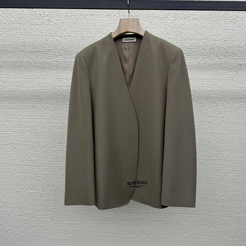 

K-style Loose Fashion Versatile V Neck Popular Small Suit Brown M