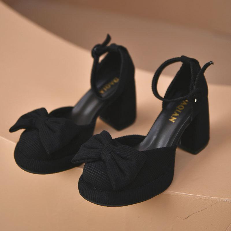 Dicker Absatz High Heels Mode schön hohl einzelne Schuhe Damen Frühling neu kleine französische Mary Jane Sandalen