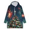 Women's Christmas Print Long Sleeve Hooded Sweatshirt with Festive Holiday Design