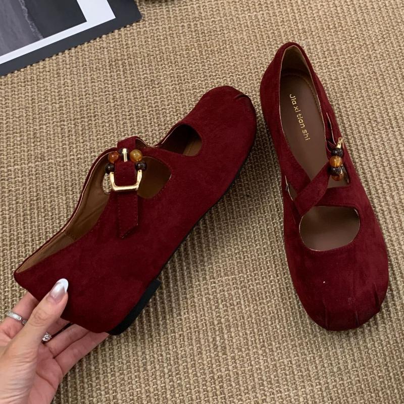 Fashion Elegant String Bead Buckle Flat Mary Jane Shoes Women Fashion Round Toe Cross Tied Designer Shoes Cozy Soft-sole Shallow Loafers