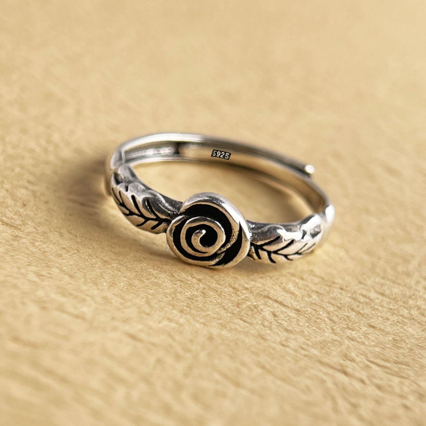 

925 Sterling Silver Rings for Women Geometric Fine Jewelry Finger Adjustable Vintage Rose Couple Ring for Party Birthday Gift resizable