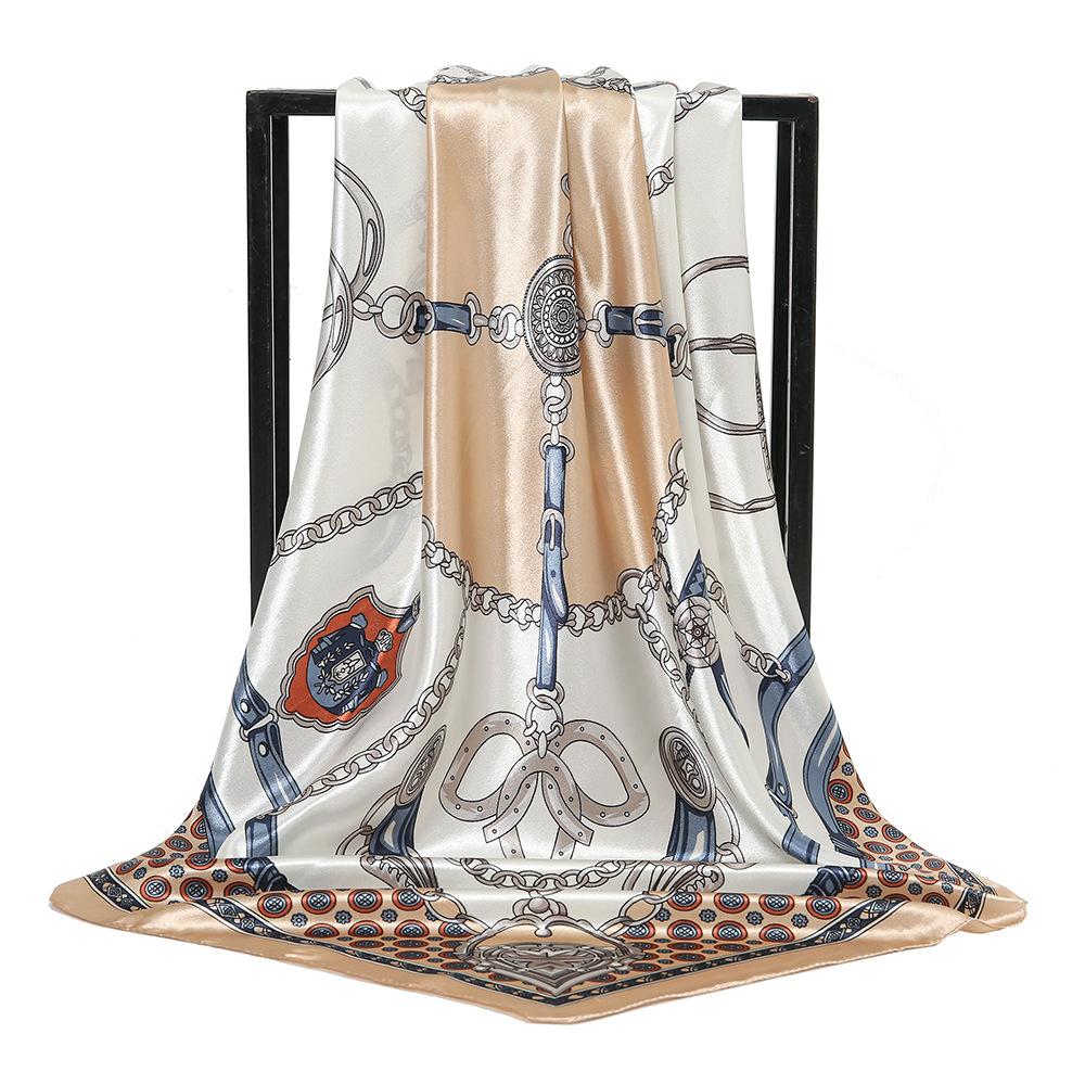 90*90Cm Women Square Silk Scarf Luxury Large Shawl Neckerchief Print Headband Female Foulard Bandana Wraps Hijab Scarves