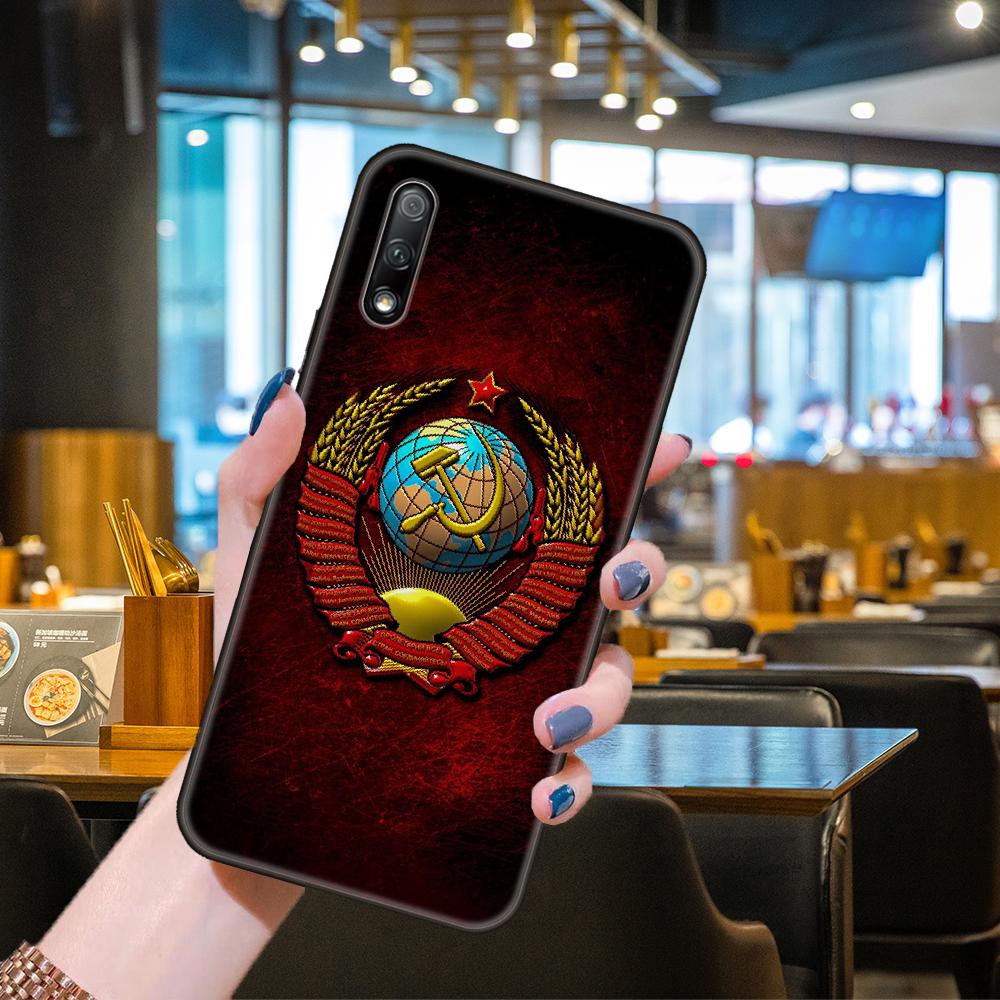 Phone Case For Huawei Honor 9X 9 9S 10 20 30 S i A 8X 8A 8S 7X 7A Pro Lite  Black Cover Back Luxury Funda Silicone USSR Flag