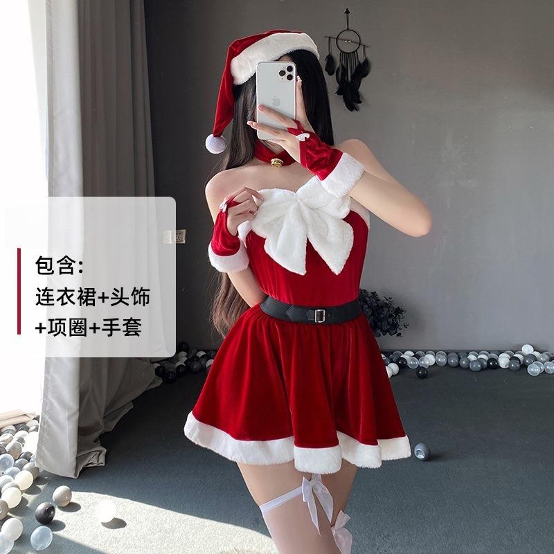 Sex Underwear Sexy Tube Top Bow Dress Christmas New Year's Day C Uniform Suit