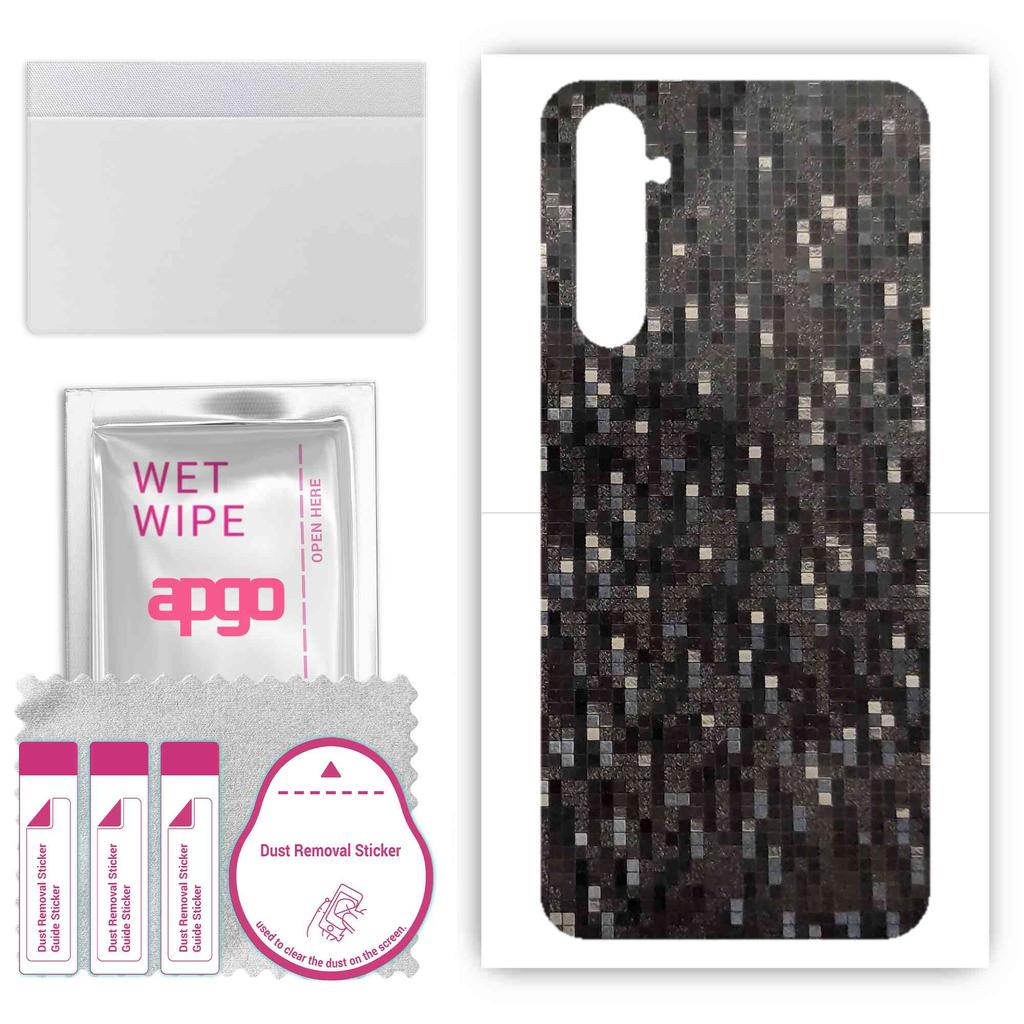 apgo Protective Skin Sticker for the back compatible with Realme 6, Wrap Film, Foil, Vinyl - Pattern Carbon Black Pixel