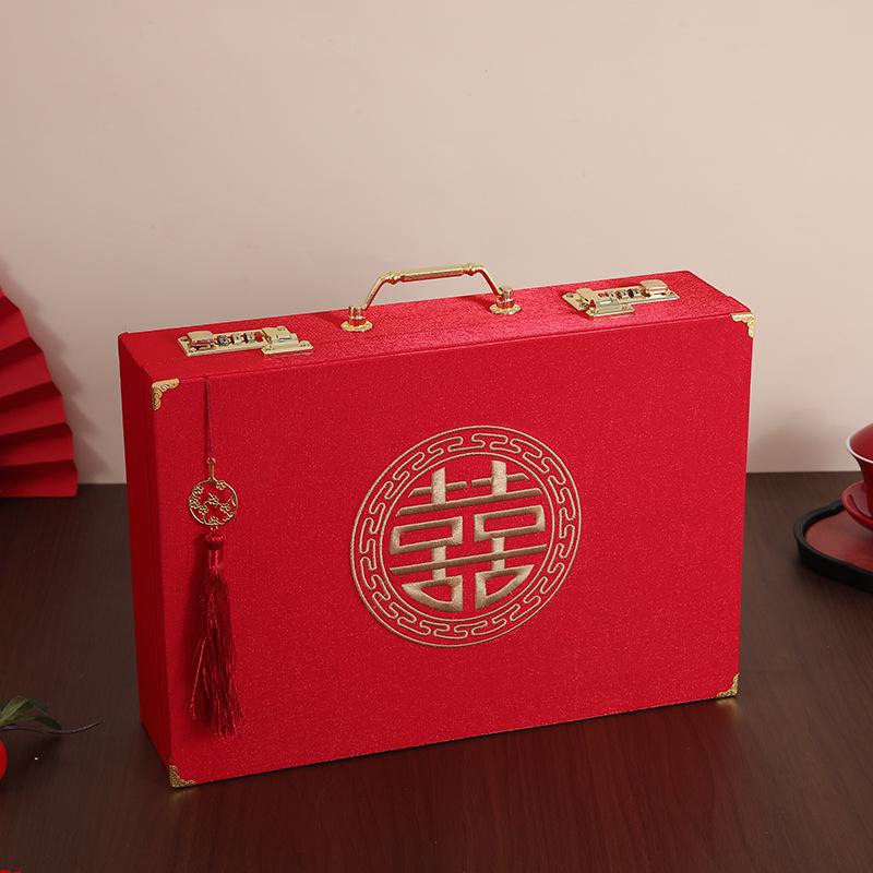 Luxury Embroidered Red Wedding Dowry Gift Box for Engagement Proposals
