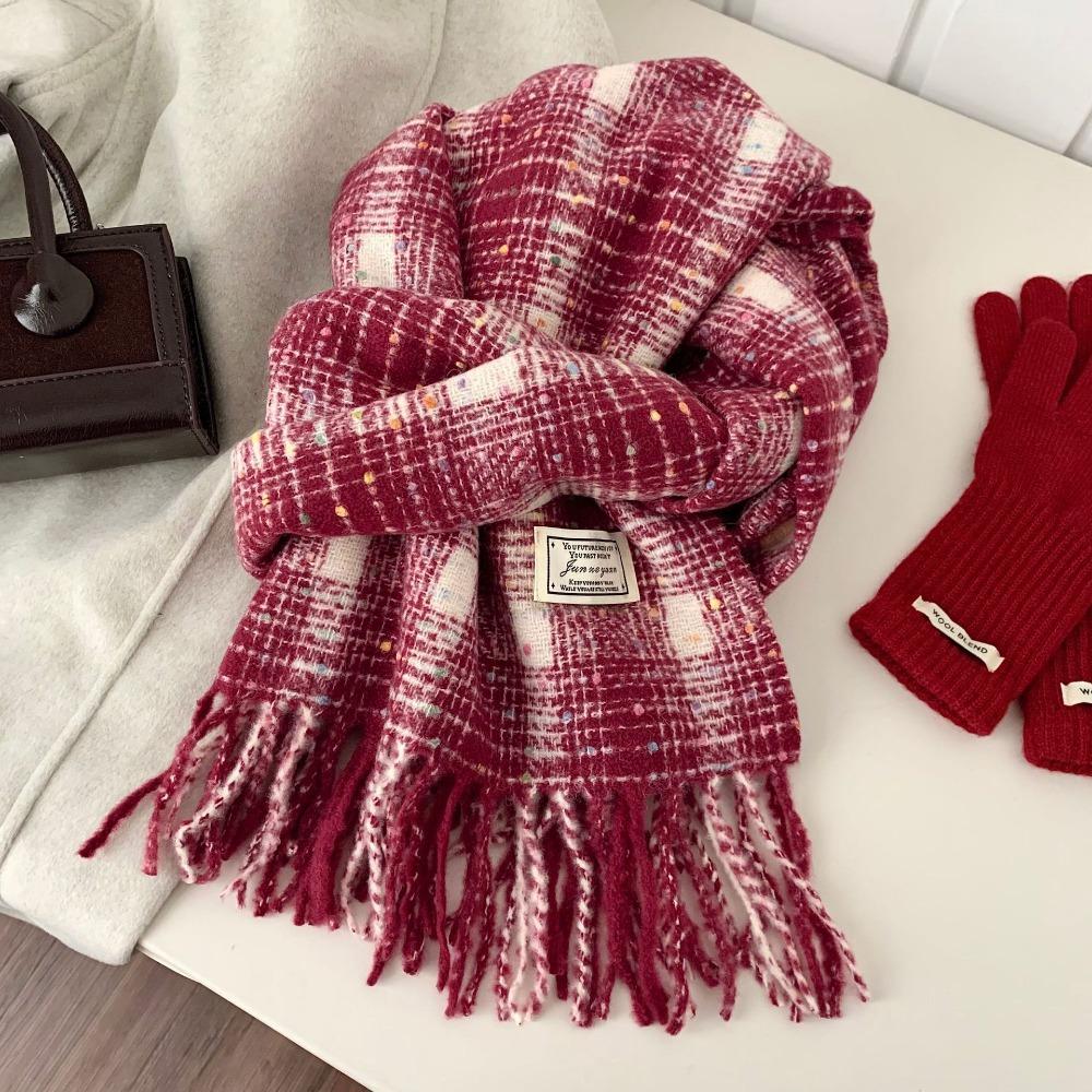 Sweet Winter Knitted Scarves New Year Red Long Shawl Warm Plaid Wool Scarf  Student