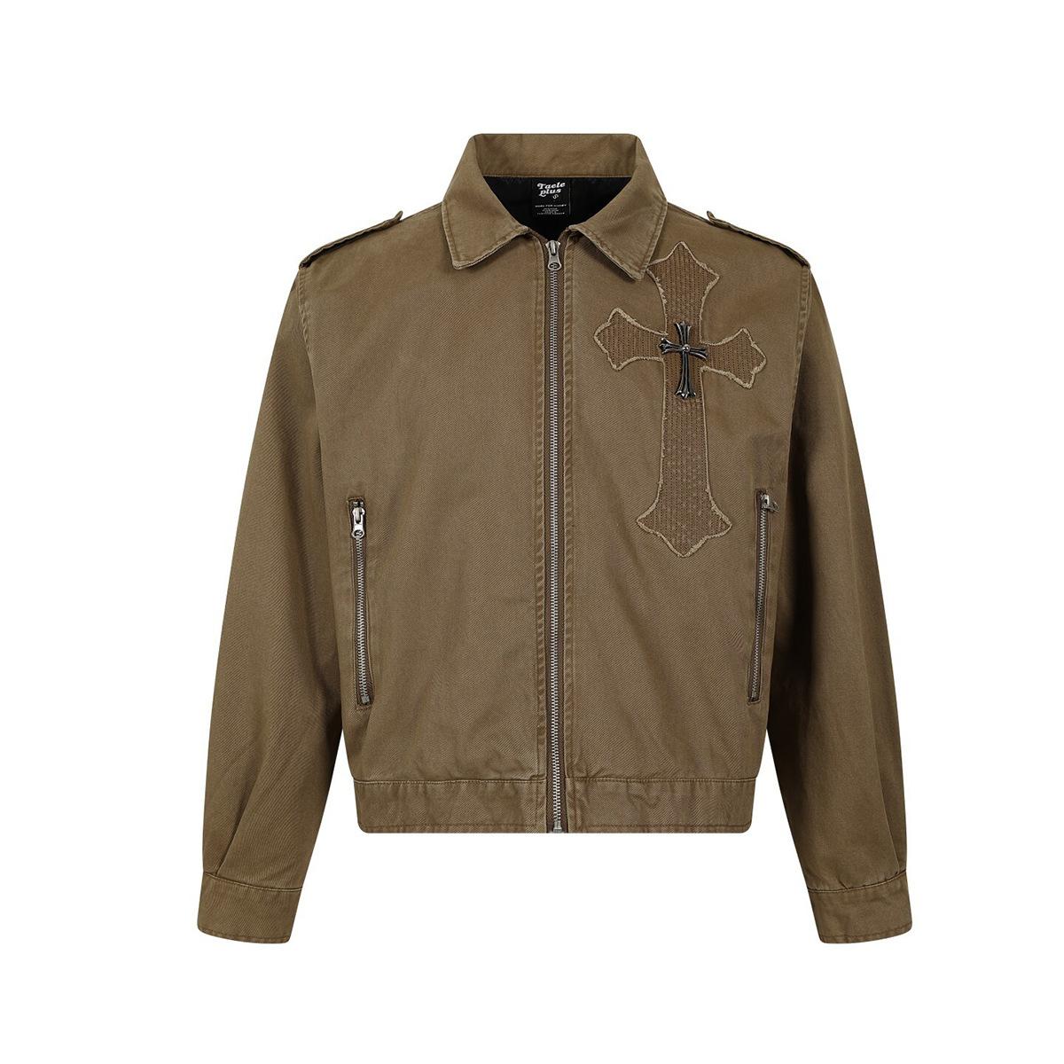 American trendy cross Detroit jacket washed and old tooling zipper jacket men S хаки
