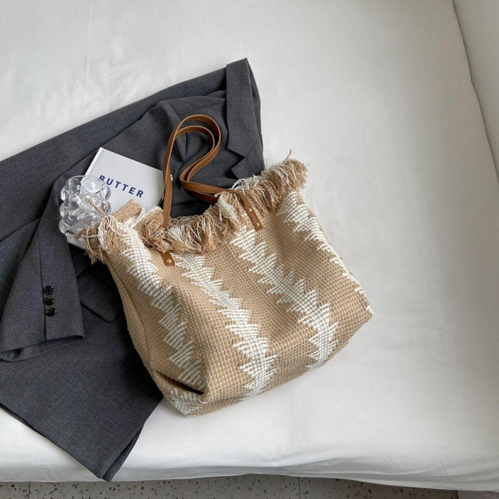 Embroidery Straw Bag Handbags Weave Tote Bag Casual Tassel Shoulder Bag  Women