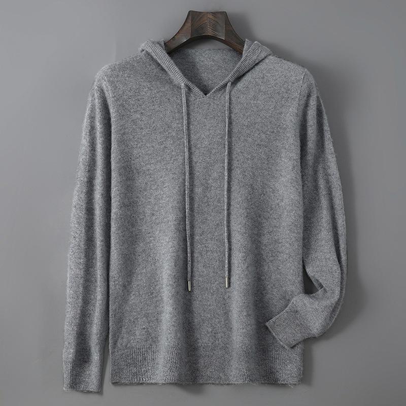 Men's Pure Wool Hoodie - Soft, Comfortable, Long Sleeve Knitwear for Autumn & Winter.