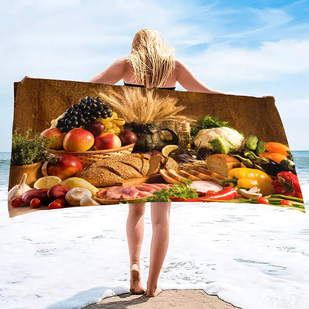 Beach Towel For Women, Girls, Kids, Men, Food Prints Bath Towels Pool Towel Super Soft Plush Towels For Man Women Beach Lovers