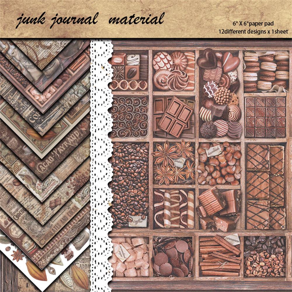 

12 Sheets Retro Coffee & Chocolate Journaling Collage Paper Stickers