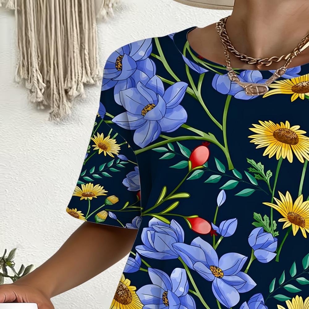 Women's Short-Sleeve T-Shirt Round Neck Blouse Suitable for Daily Wear, Beach Vacations