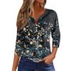 Damen V-Ausschnitt Freizeit Dreiviertelarm Knopf-Detail Top mit Blumenmuster