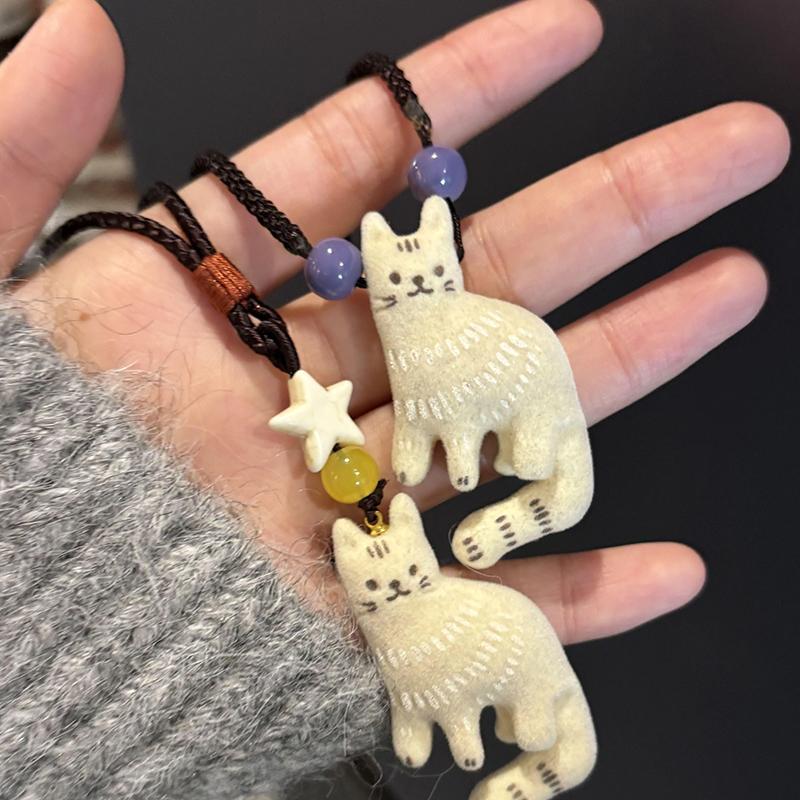 Korean Style Retro Cat Pendant Necklace Charms Minority Design Beaded Necklaces Jewelry Ornament Clavicle Chain Choker