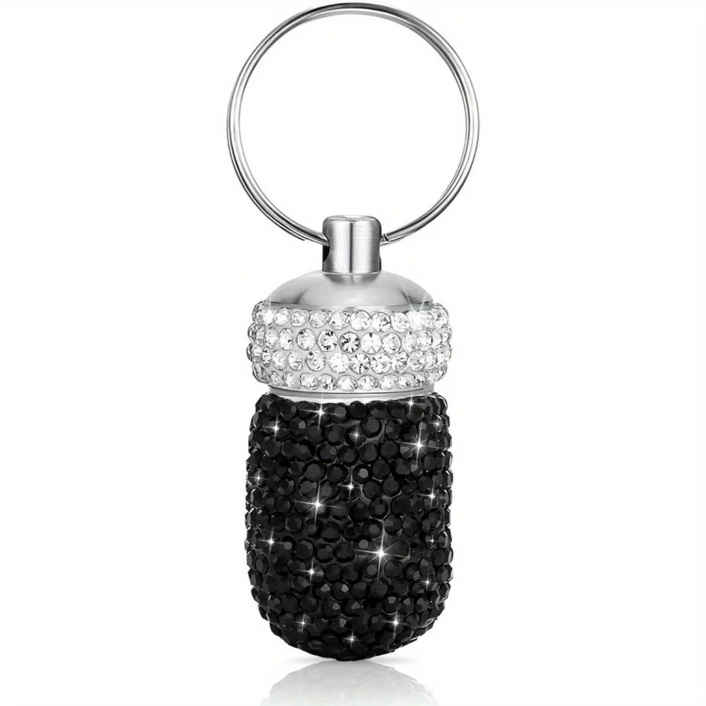 Bling Strass Pillenbehälter Etui Wasserdichter Medikamentenspender Halter mit Schlüsselanhänger Niedlicher Stil INS Reise Taschen Pillendose