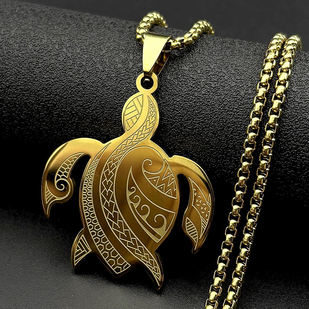 Bohemian Polynesian Tribal Totem Sea Turtle Pendant Necklace For Women Men Stainless Steel Gold Silver Color Animal Jewelry Gift