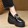 2025 New Handmade Women's Shoes 8cm Spring Wedge Heel Waterproof Table Heightened Thick-soled Retro Round Head Patent Leather Loafers