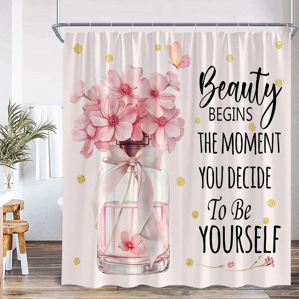 Perfume Black White Stripes Shower Curtains Pink Flowers Beauty Red Lips Leopard Bathroom Decor Modern Polyester Bath Curtains