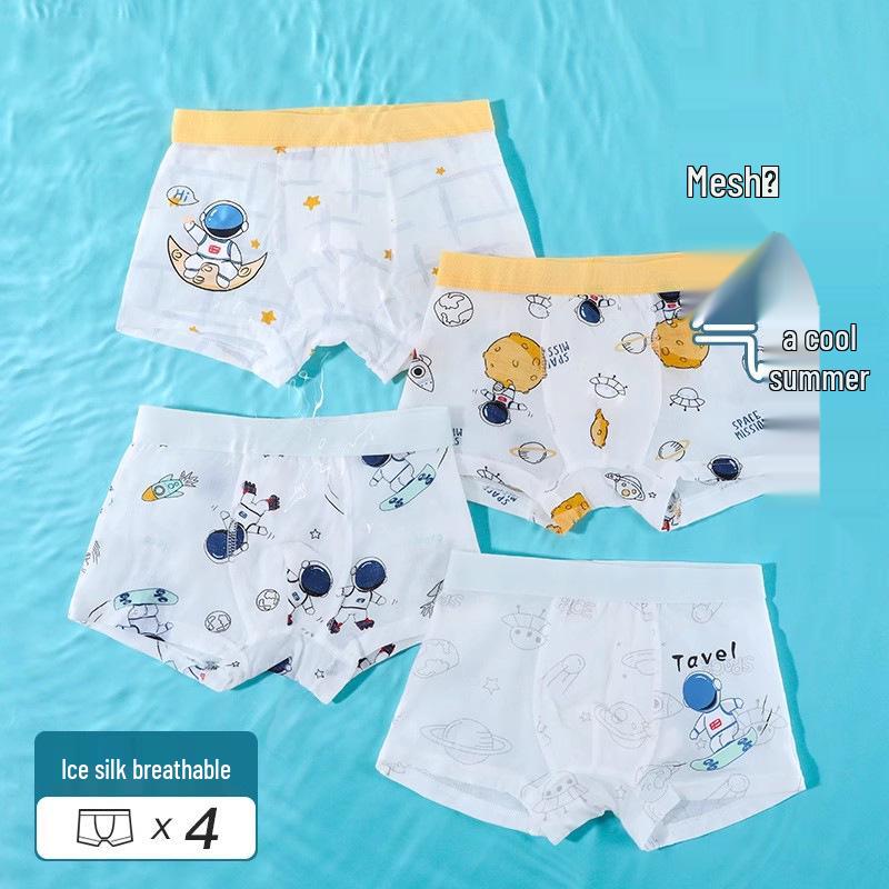 Summer Boys' Cotton Boxer Briefs: Ice Silk, Mid & Big Kid Sizes