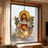 Christ Jesuses Sun Catcher,Stained Glass Window Hangings Decors Window Decors Hanging Ornament for Halloweens,Christmas