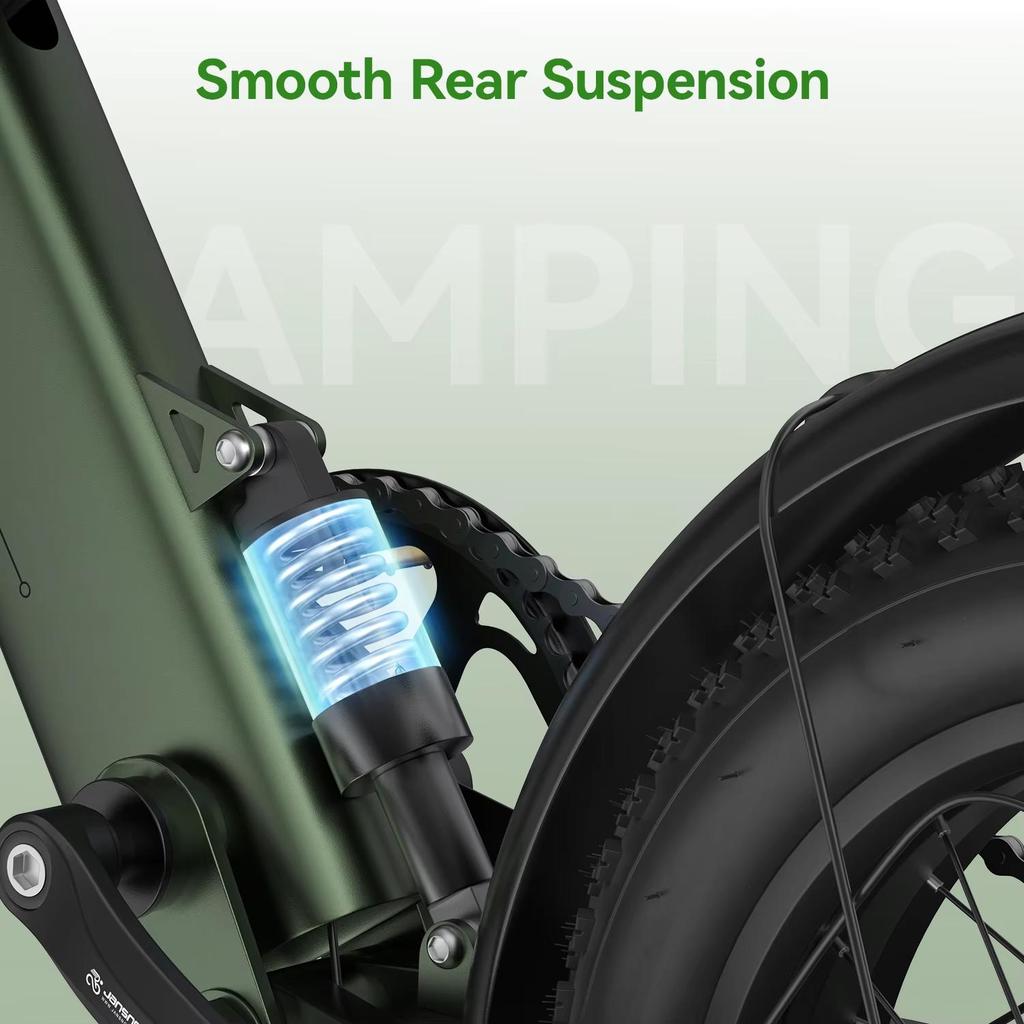 JANSNO X90 Vélo Électrique Adulte 750W 48V 14AH Batterie Cachée Pneus Larges 16" Double Suspension Tout-Terrain Neige Tous Terrains Vélo Électrique