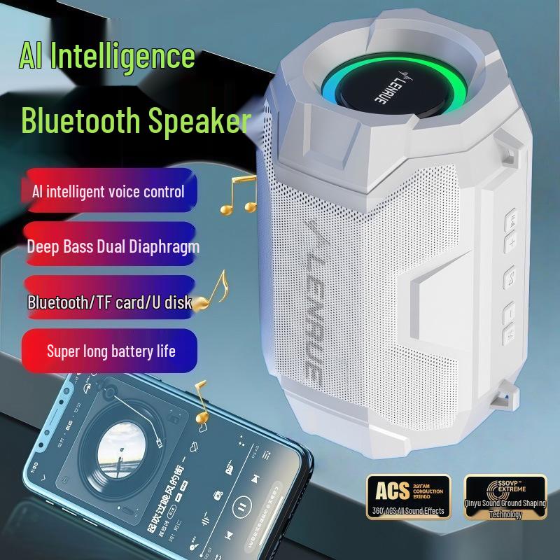 Smart Mini Bluetooth Speaker with AI, Heavy Bass, Card/U Disk Support, and Long Battery Life