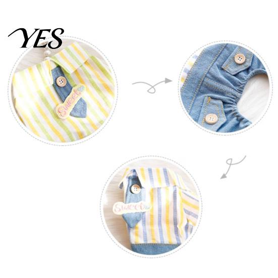Spring Dog Clothes Striped Shirt Pet Jumpsuit, Four-Legged Clothes, Denim Pants Breathable Jumpsuit Outfit, Stylish Onesie for Small Dogs Active