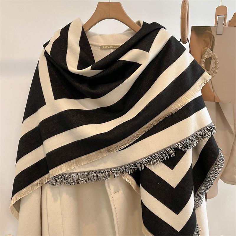 Winter Thick Warm Double Cashmere Scarf Shawl For Women Fashion Lady Long Camellia Temperament Blanket Bandana